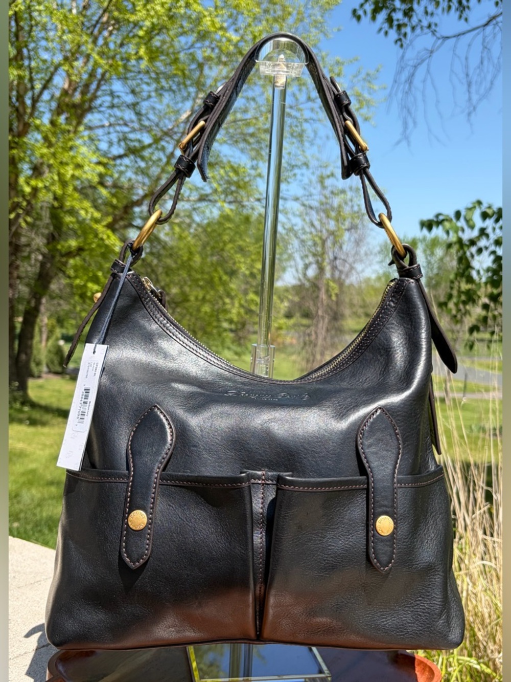 Dooney & Bourke Medium Lucy Black Florentine Leather Hobo NWT - Picture 4 of 17